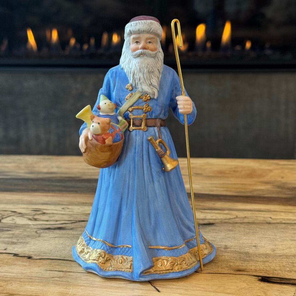 Vtg 1988 Lefton Victorian Santa Claus Music Box #06870 Blue Coat Deck the Halls